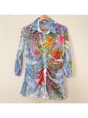 Fantazia Whimsical Fairycore Top Rainbow Floral Rhinestone Women's Top Lace L